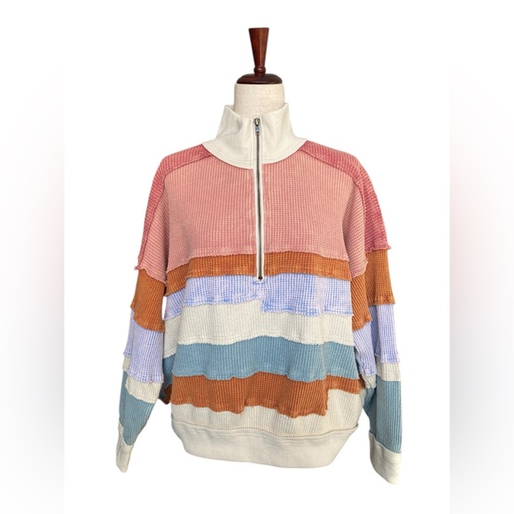 Oli & Hali Tops - Oli&Hali Washed Color Block Pullover Thermal  Half Zip Oversized Small JT0560